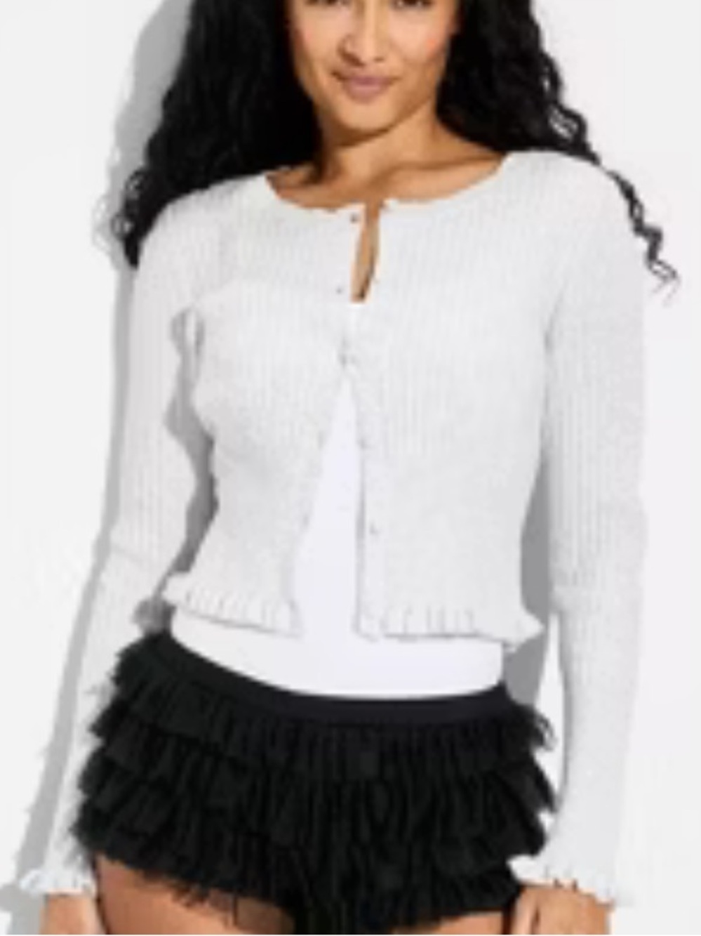 Wild Fable Gray Ribbed Button-Up
Cardigan Sweater Ruffle Trim
Women's new